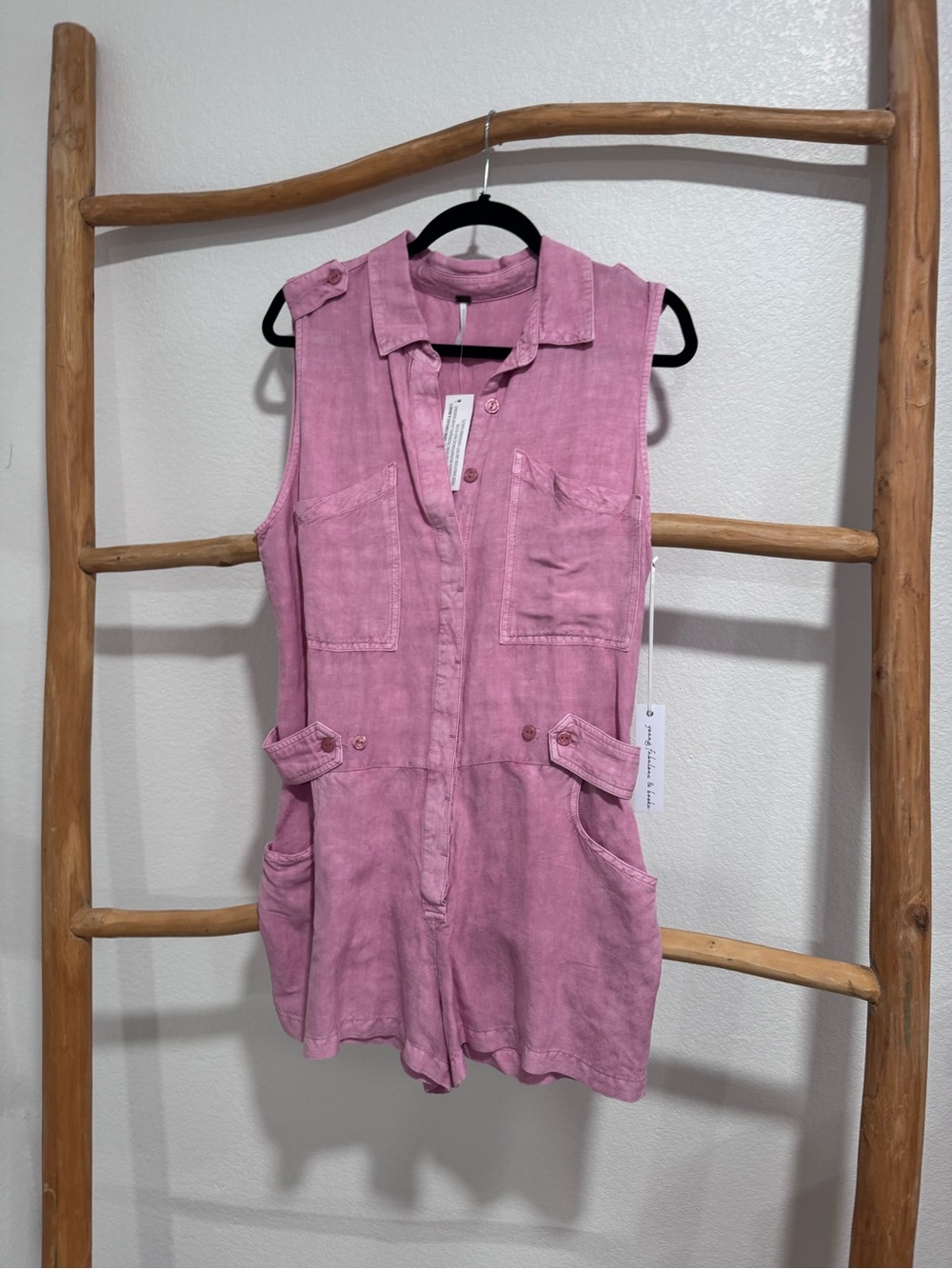 Young Fabulous & Broke Dusty Rose Sleeveless Button Front Romper